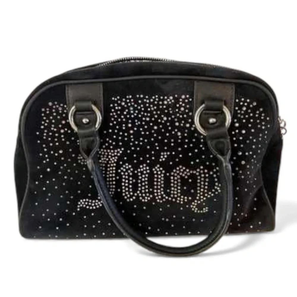 Juicy Couture Let It Shine Liquorice Black Velour Rhinestone Bag Vintage Y2K